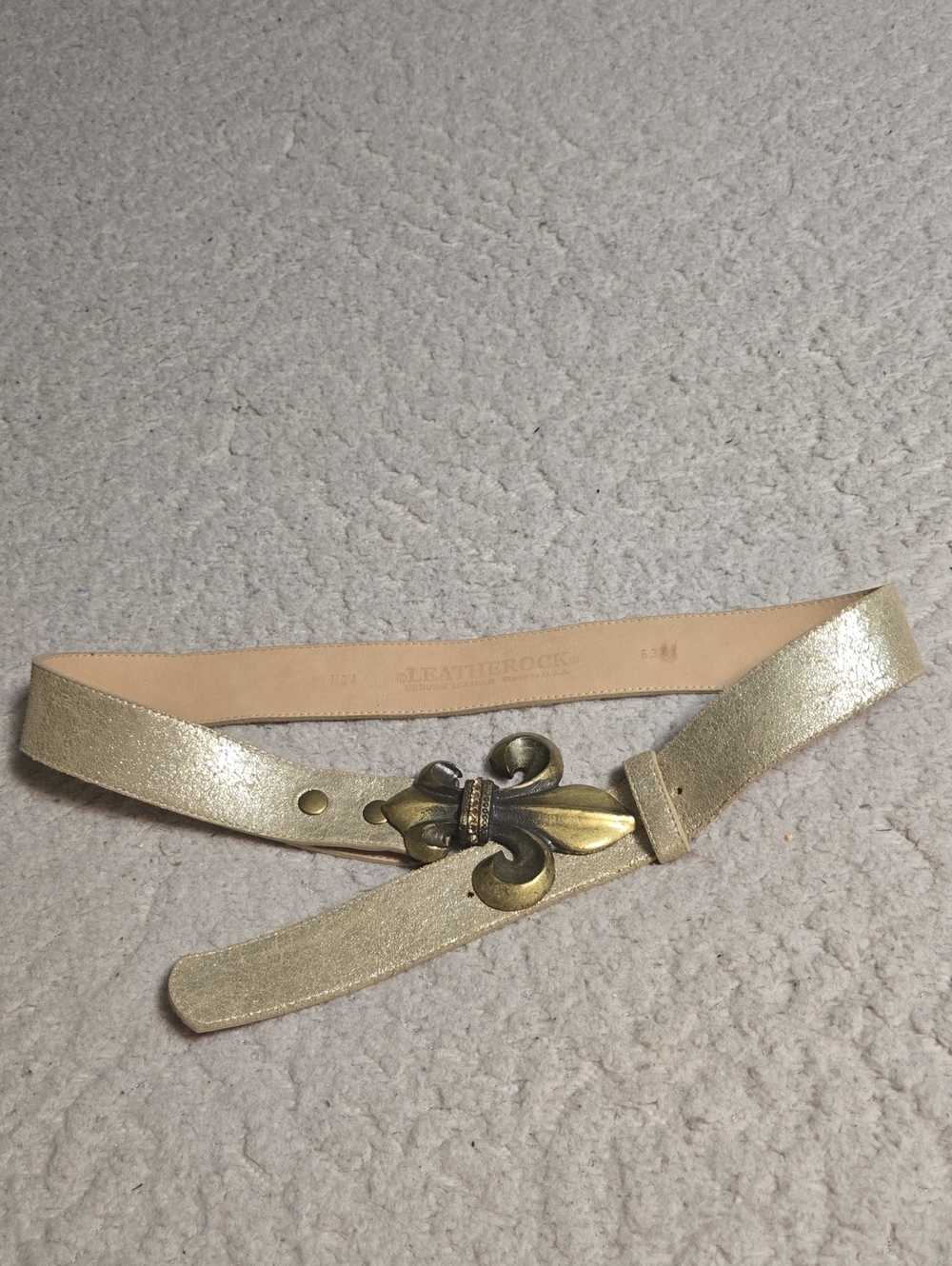 Vintage Leatherock Gold Metallic Fleur-de-Lis Buckle Belt